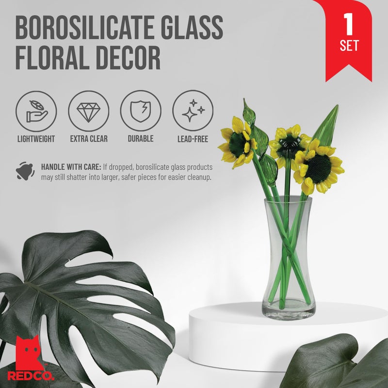 Red Co. Decorative Glass Lovely Flower Bouquet with Vase, Gift Boxed â€“ Sunflowers - Image 2